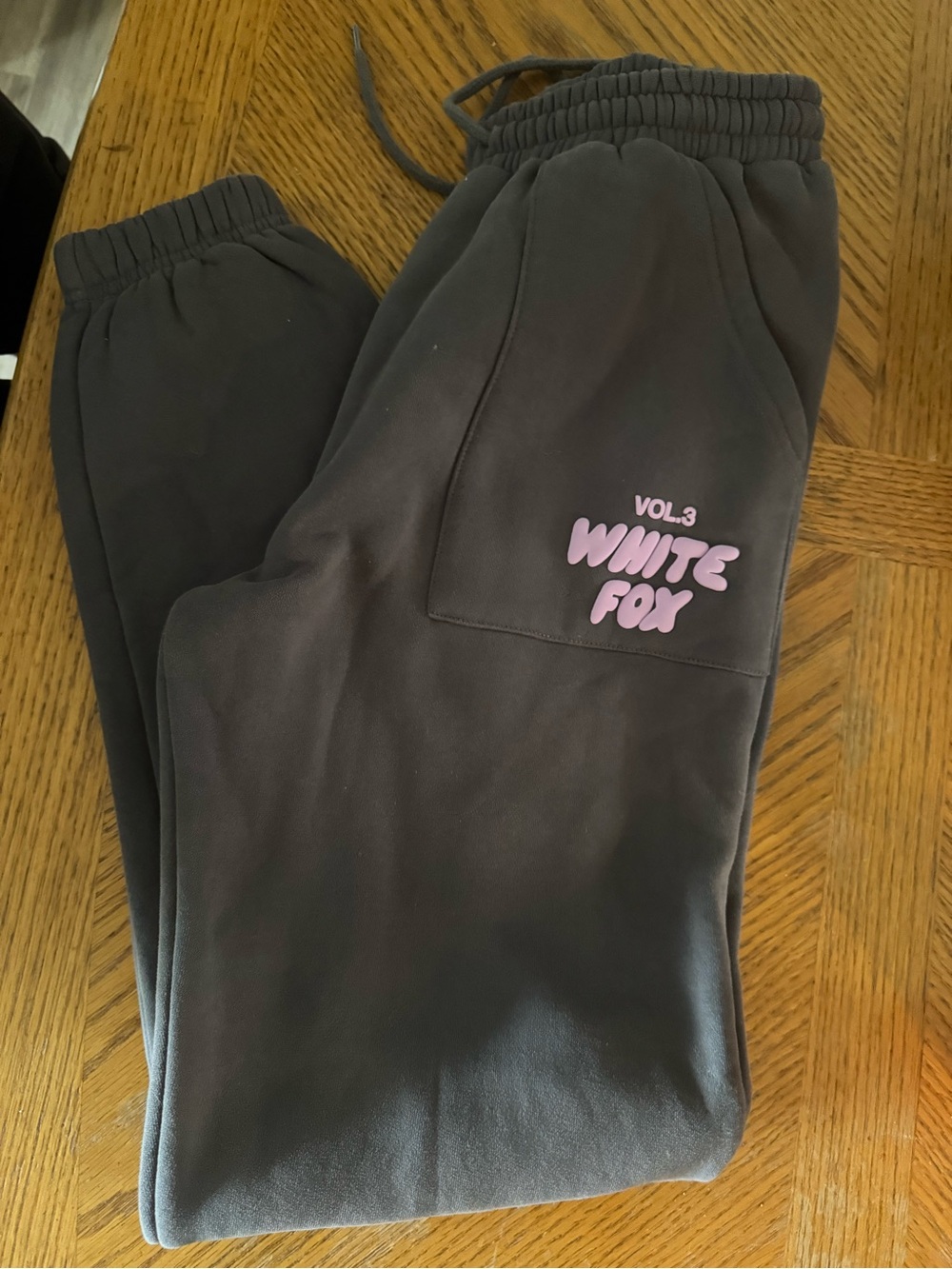 White Fox Boutique Charcoal Track Joggers with Pink Logo size xs